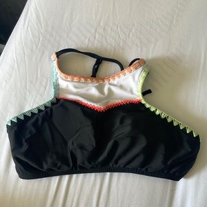 Medium high-neck bikini top with bright embroidered detailing